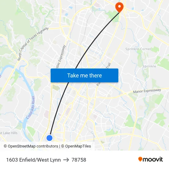 1603 Enfield/West Lynn to 78758 map
