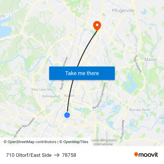710 Oltorf/East Side to 78758 map