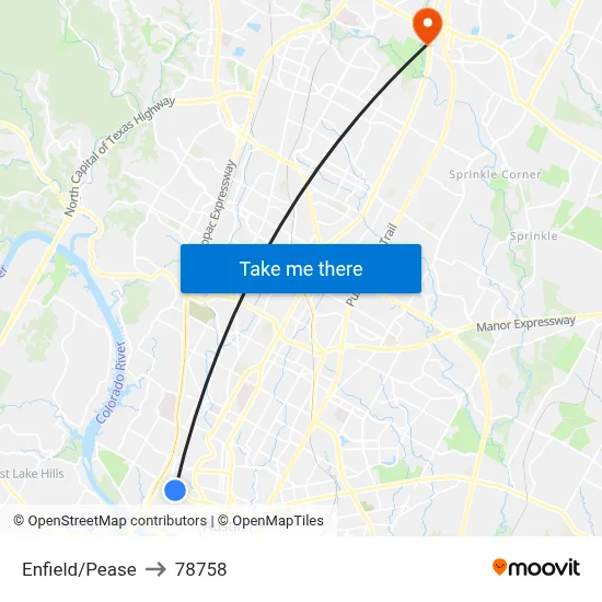Enfield/Pease to 78758 map