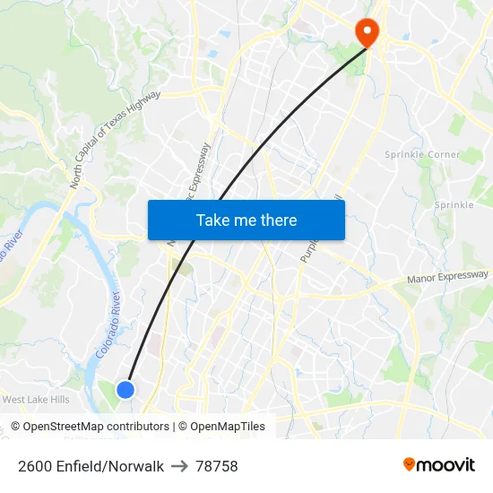 2600 Enfield/Norwalk to 78758 map