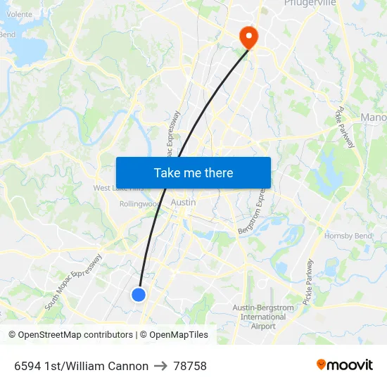 6594 1st/William Cannon to 78758 map