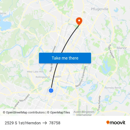 2529 S 1st/Herndon to 78758 map