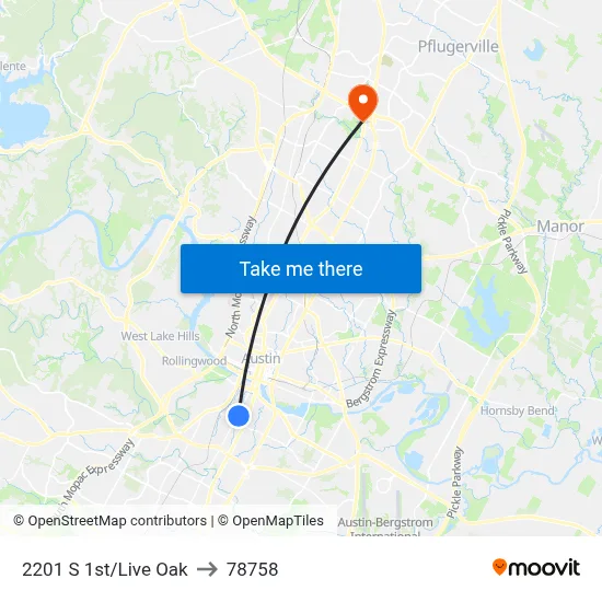 2201 S 1st/Live Oak to 78758 map