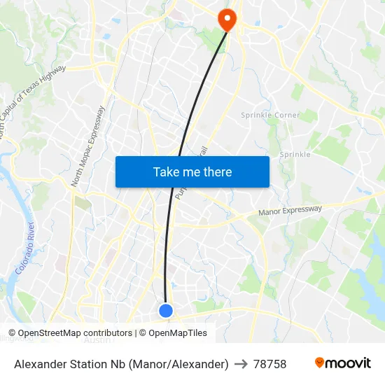 Alexander Station Nb (Manor/Alexander) to 78758 map