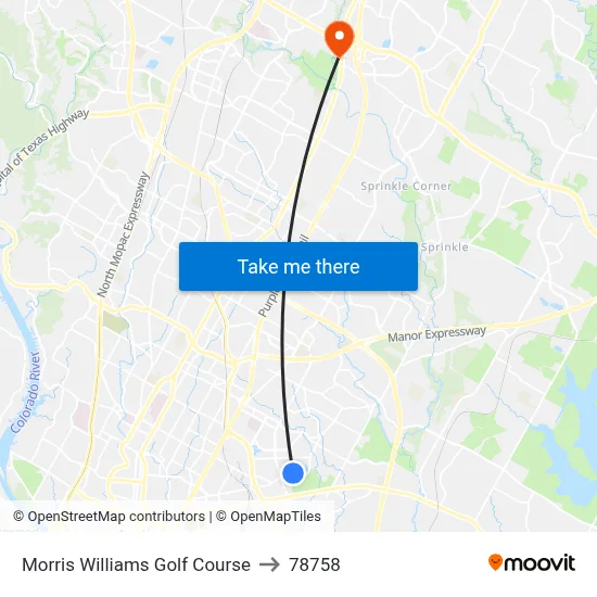 Morris Williams Golf Course to 78758 map