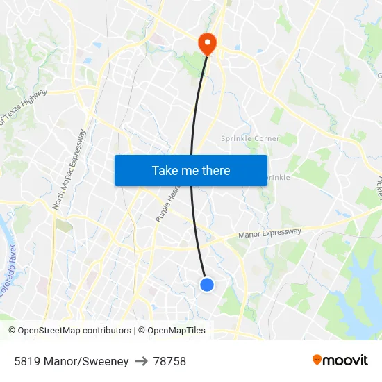 5819 Manor/Sweeney to 78758 map