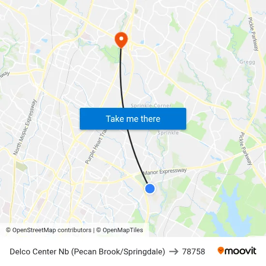 Delco Center Nb (Pecan Brook/Springdale) to 78758 map
