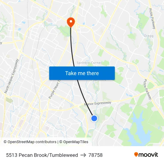 5513 Pecan Brook/Tumbleweed to 78758 map