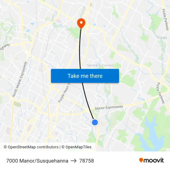 7000 Manor/Susquehanna to 78758 map