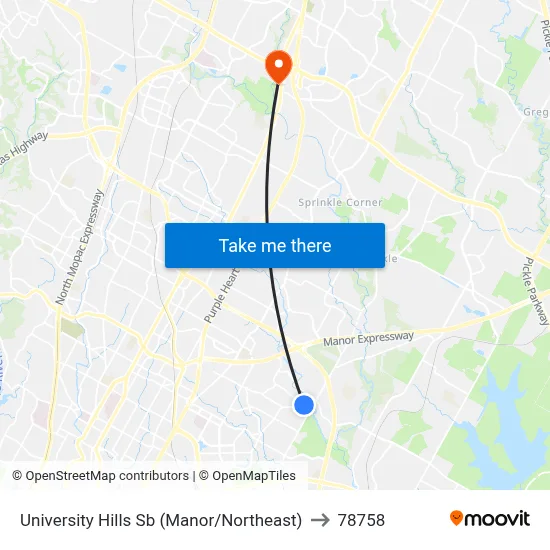 University Hills Sb (Manor/Northeast) to 78758 map