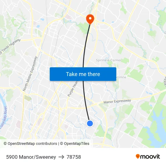5900 Manor/Sweeney to 78758 map