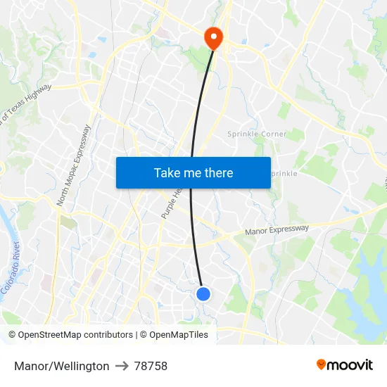 Manor/Wellington to 78758 map