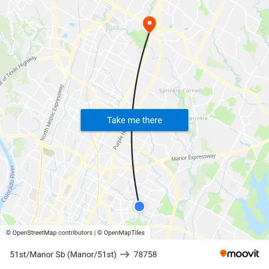 51st/Manor Sb (Manor/51st) to 78758 map