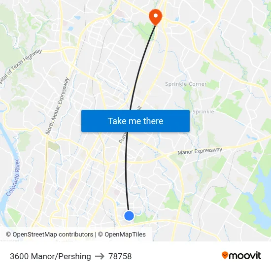 3600 Manor/Pershing to 78758 map
