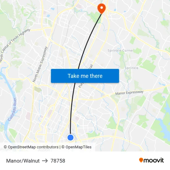 Manor/Walnut to 78758 map