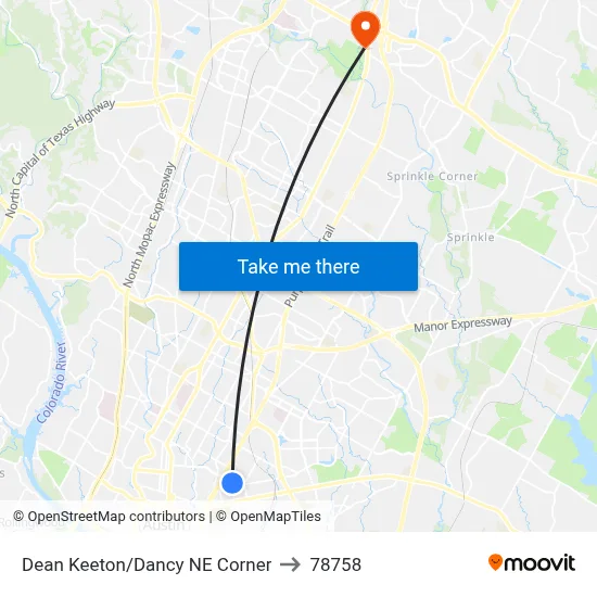 Dean Keeton/Dancy NE Corner to 78758 map