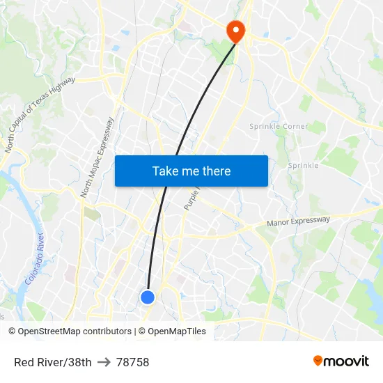 Red River/38th to 78758 map