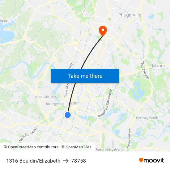 1316 Bouldin/Elizabeth to 78758 map
