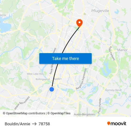 Bouldin/Annie to 78758 map