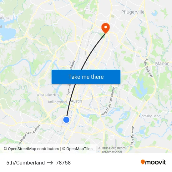 5th/Cumberland to 78758 map