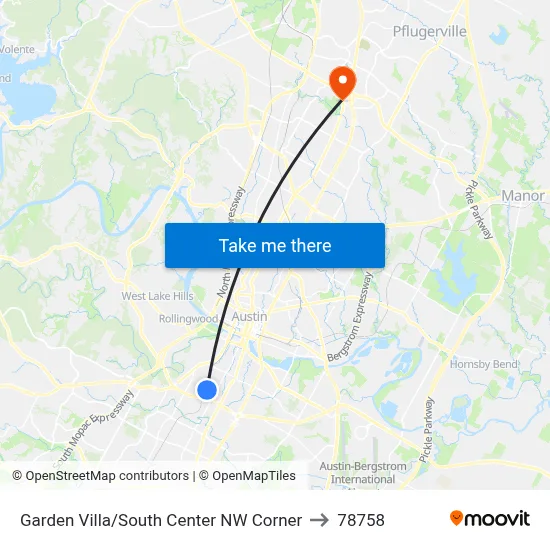 Garden Villa/South Center NW Corner to 78758 map