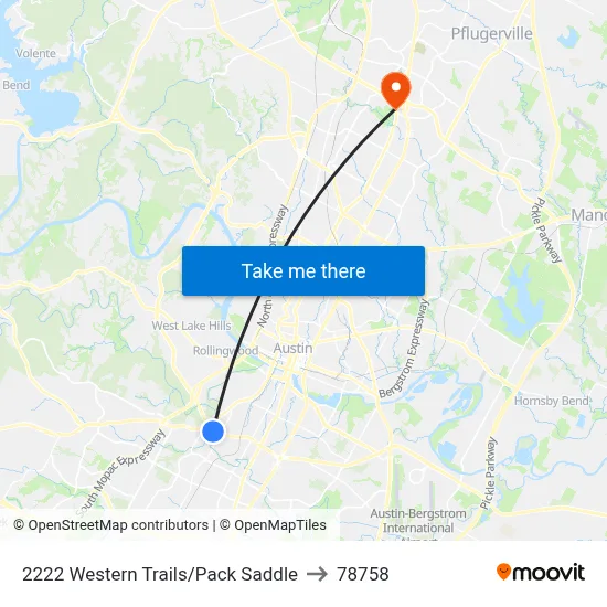 2222 Western Trails/Pack Saddle to 78758 map