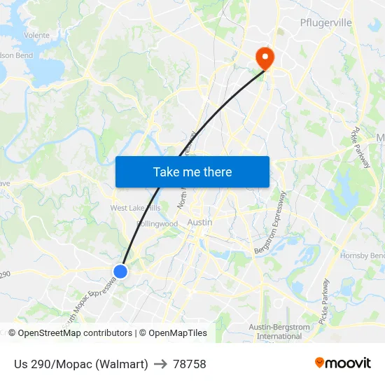 Us 290/Mopac (Walmart) to 78758 map
