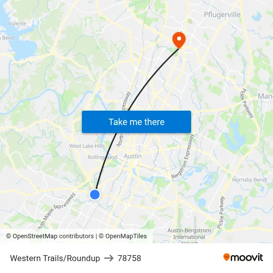 Western Trails/Roundup to 78758 map