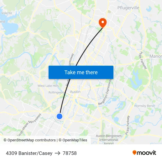 4309 Banister/Casey to 78758 map