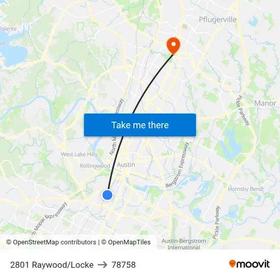 2801 Raywood/Locke to 78758 map