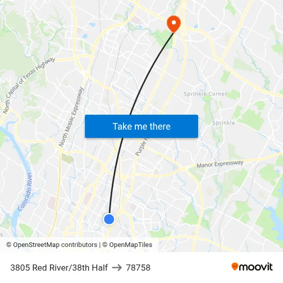 3805 Red River/38th Half to 78758 map