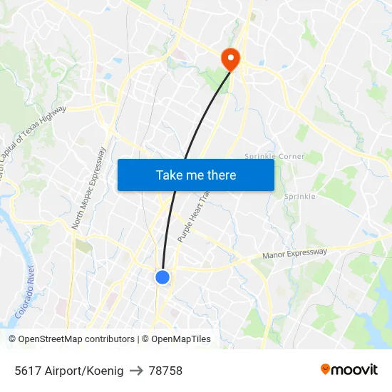 5617 Airport/Koenig to 78758 map