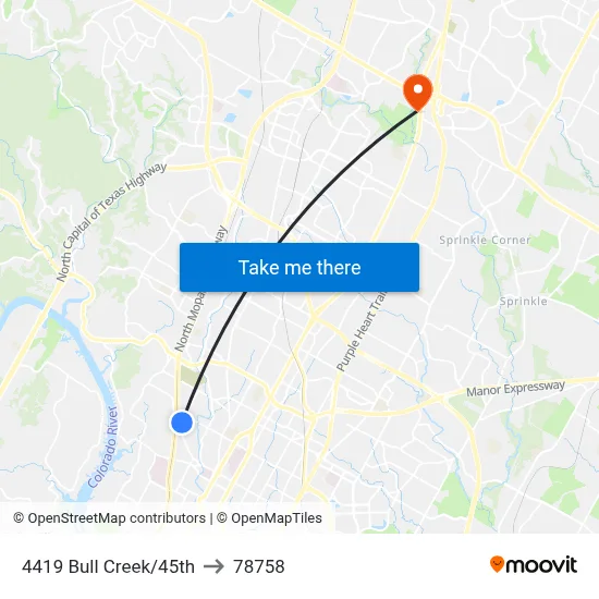 4419 Bull Creek/45th to 78758 map
