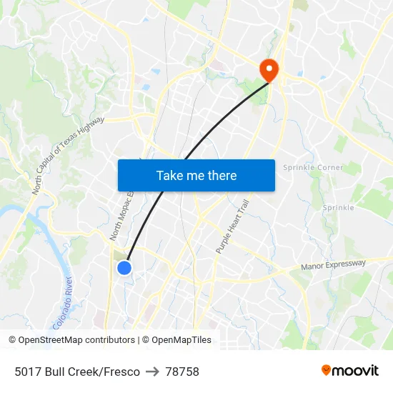 5017 Bull Creek/Fresco to 78758 map