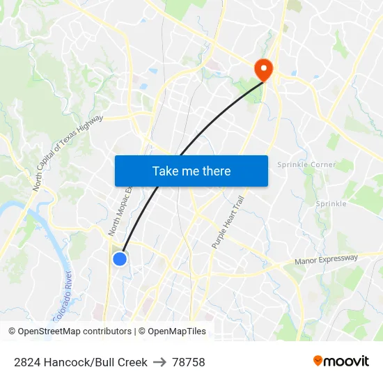 2824 Hancock/Bull Creek to 78758 map