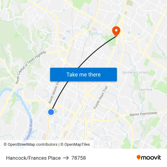 Hancock/Frances Place to 78758 map