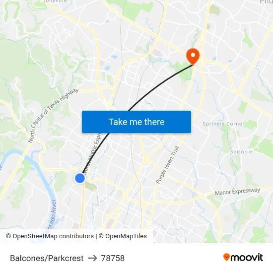 Balcones/Parkcrest to 78758 map