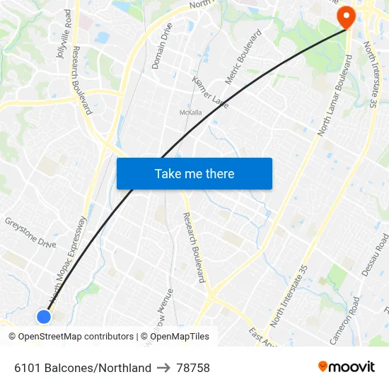 6101 Balcones/Northland to 78758 map