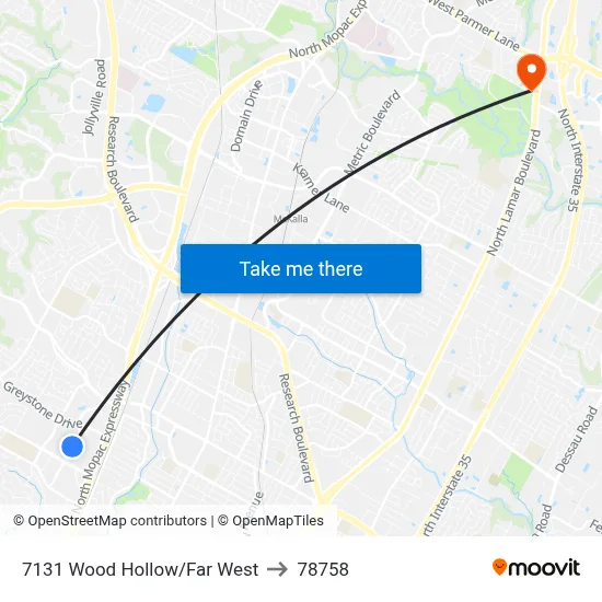 7131 Wood Hollow/Far West to 78758 map
