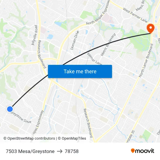 7503 Mesa/Greystone to 78758 map