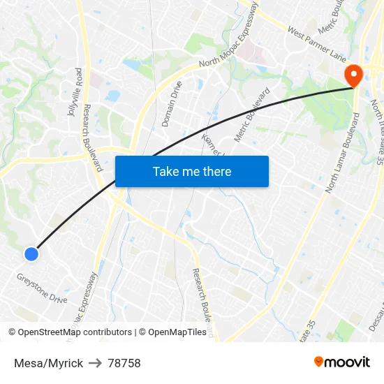 Mesa/Myrick to 78758 map