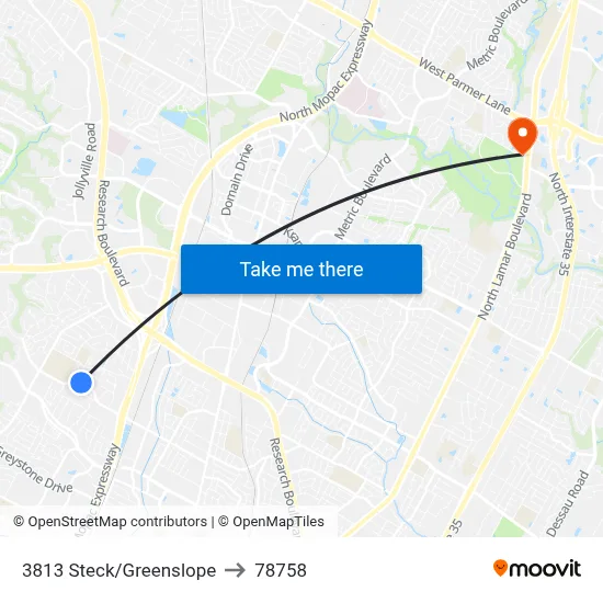 3813 Steck/Greenslope to 78758 map