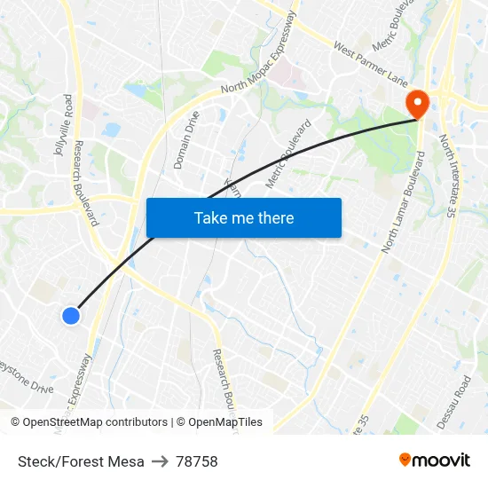 Steck/Forest Mesa to 78758 map