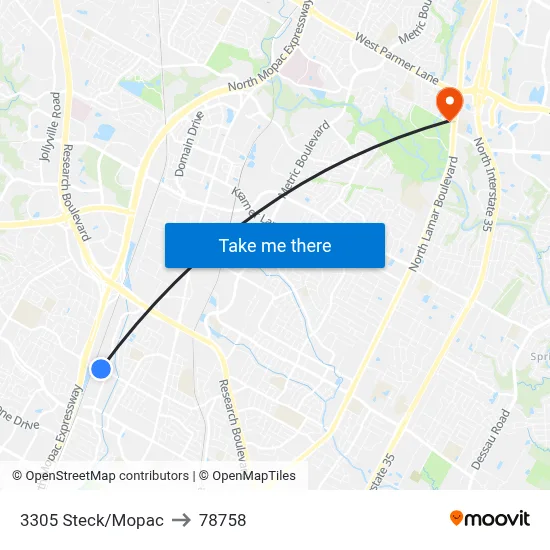 3305 Steck/Mopac to 78758 map