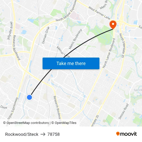 Rockwood/Steck to 78758 map