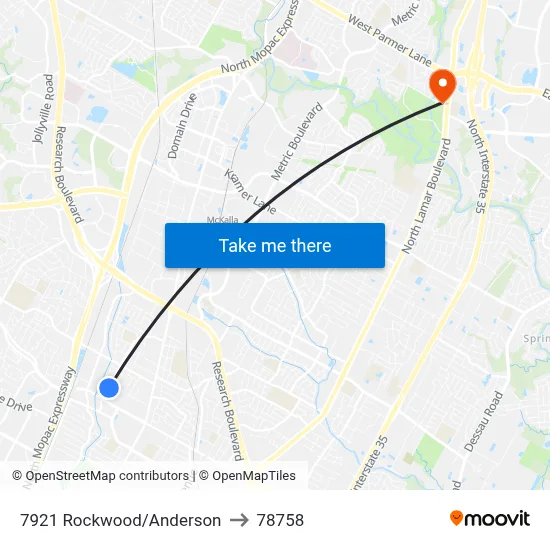 7921 Rockwood/Anderson to 78758 map
