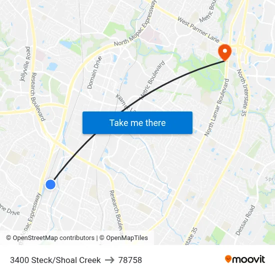 3400 Steck/Shoal Creek to 78758 map