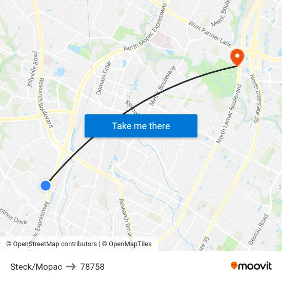 Steck/Mopac to 78758 map