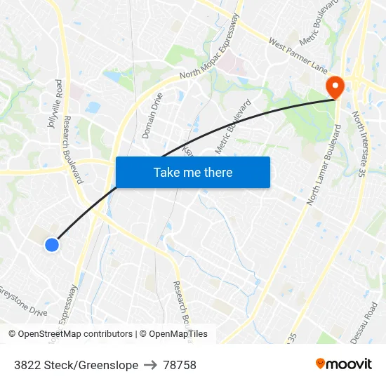 3822 Steck/Greenslope to 78758 map