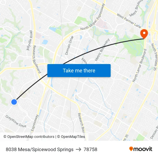 8038 Mesa/Spicewood Springs to 78758 map